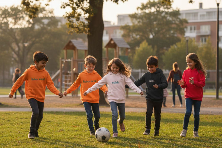 spielende Kinder mit Statement Pullis