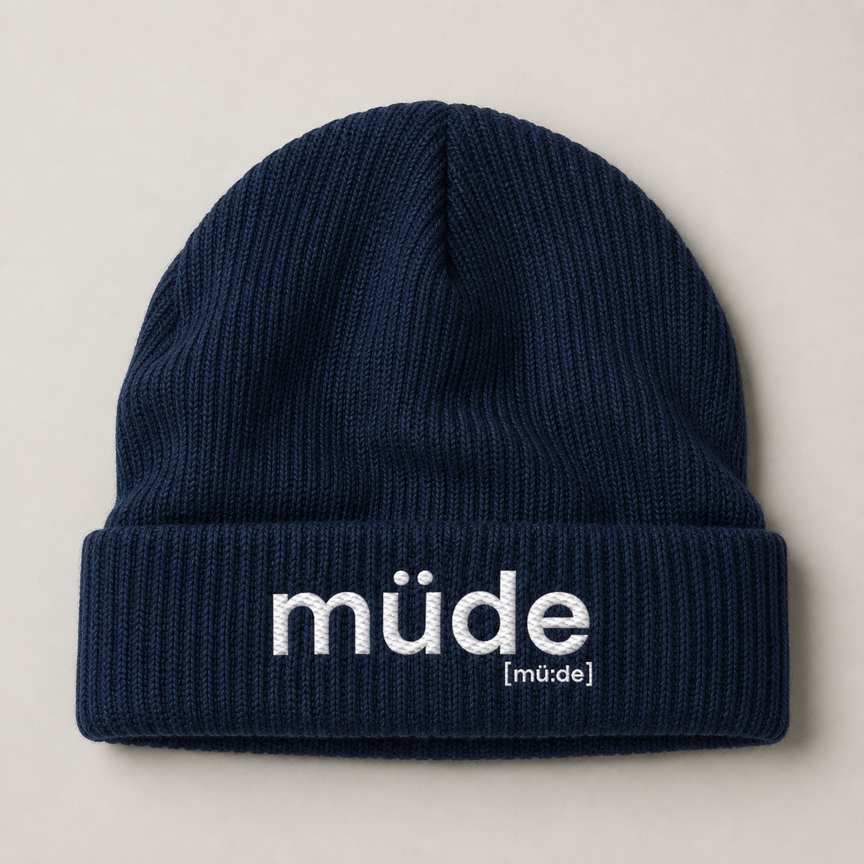 müde. – Bio Fisherman Beanie mit lässigem Strick French Navy One Size Joispulse Store Kappen & Mützen