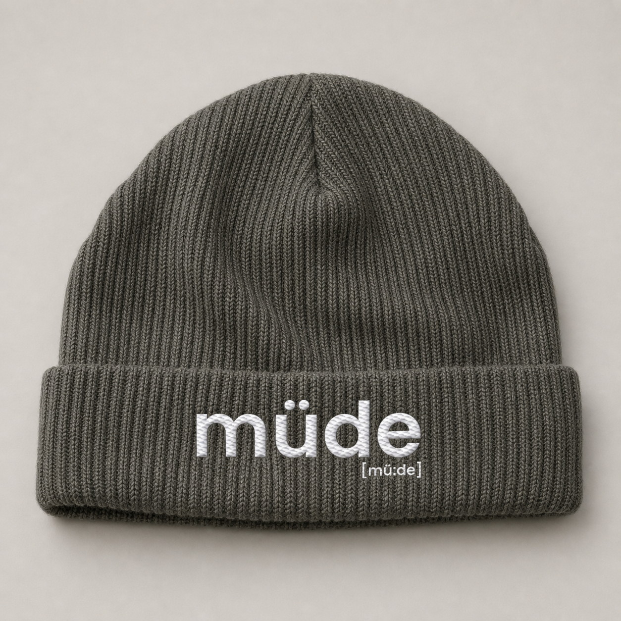 müde. – Bio Fisherman Beanie mit lässigem Strick Khaki One Size Joispulse Store Kappen & Mützen