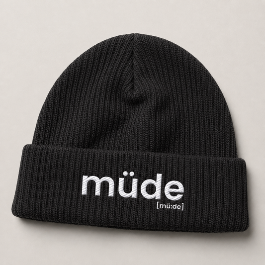 müde. – Bio Fisherman Beanie mit lässigem Strick Black One Size Joispulse Store Kappen & Mützen