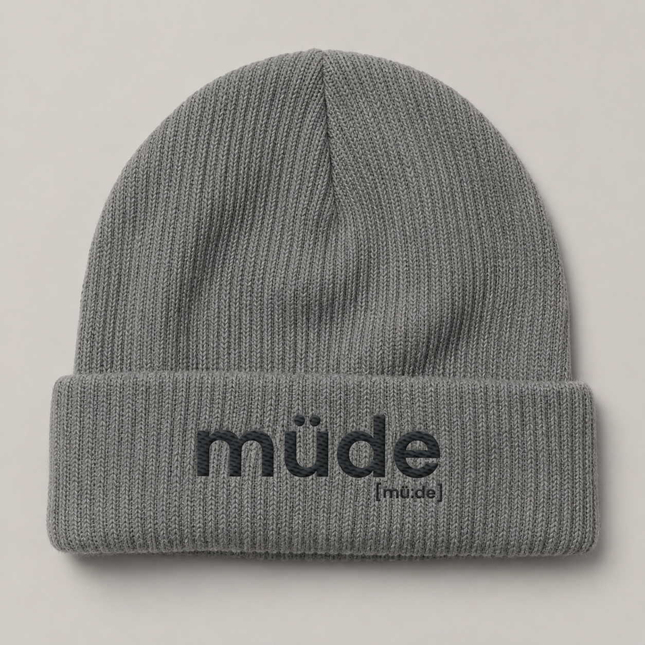 müde. – Bio Fisherman Beanie mit lässigem Strick Mid Heather Grey One Size Joispulse Store Kappen & Mützen