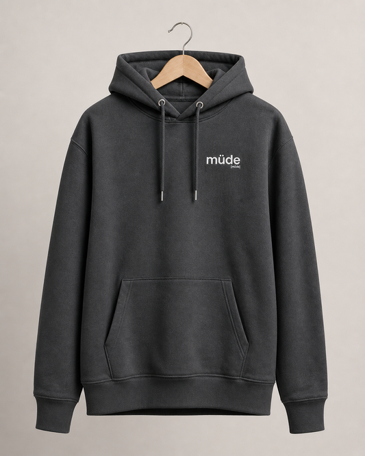 müde. – Bio Hoodie mit ehrlichem Statement India Ink Grey Joispulse Store Hoodies