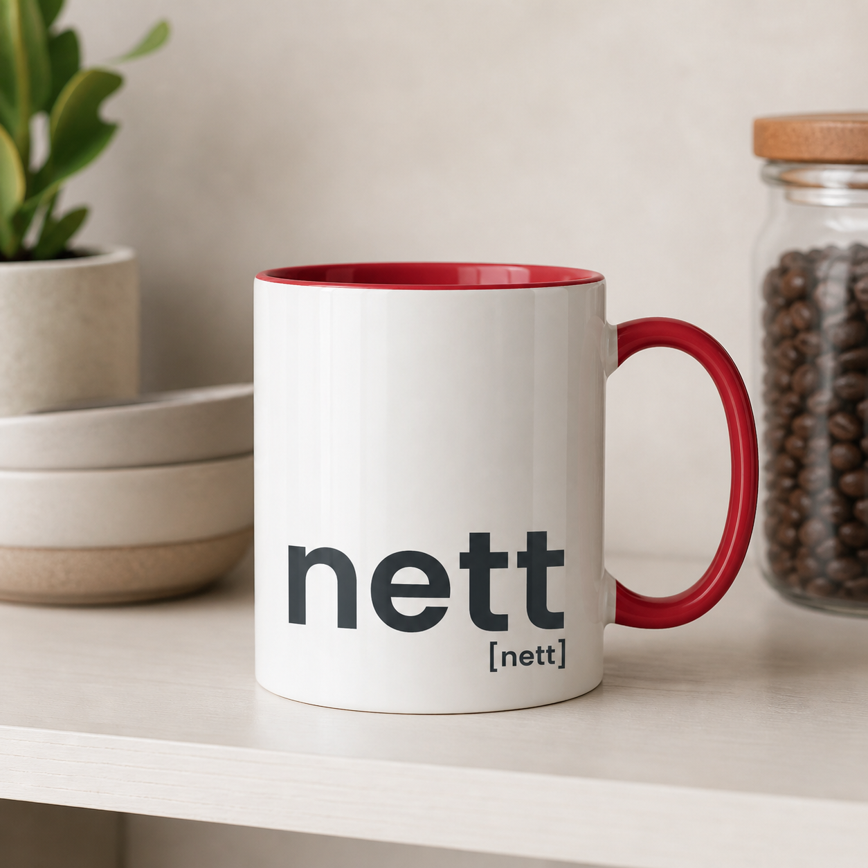 nett. – Zweifarbige Statement-Tasse für ehrliche Morgen Rot 330ml Joispulse Store Trinkgefäße